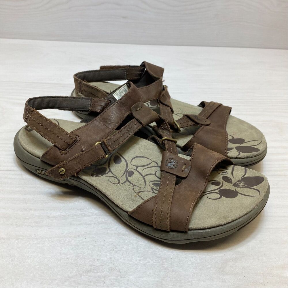 Merrell Bracken Strappy Sandals Womens Size 10 Brown Leather Performance Comfort